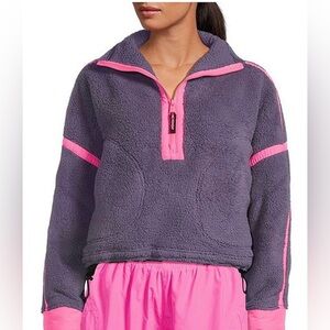 Cozy Gray and Pink Free People Mpuntain High Half-Zip Fleece